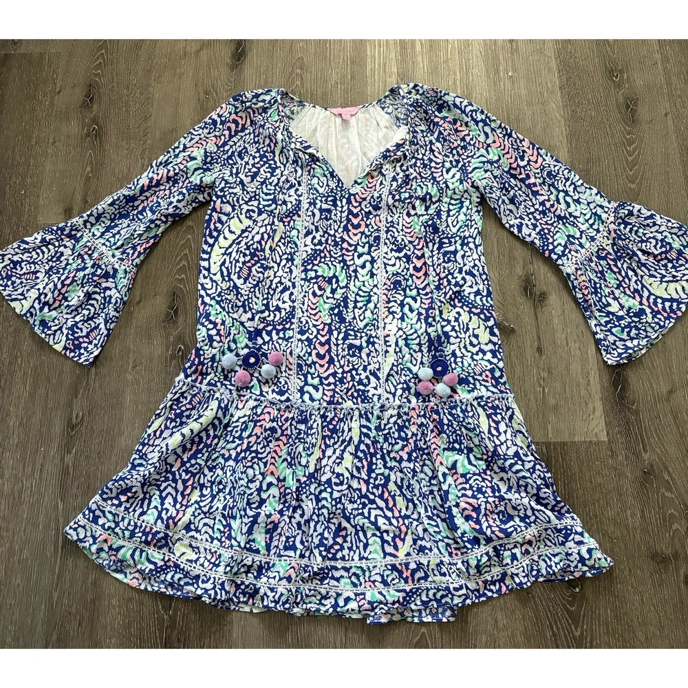 Lilly Pulitzer Percilla Tunic 27771 Dress Size XS Multi Color Pom Poms